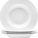 Artena 10 Ounce Pasta Bowls Set of 4, Elegant White Soup Bowls, Wide Rim Salad Bowl, Premium Porcelain Pasta Plate Bowl, Shallow Soup Plates for Eating, Microwave Dishwasher Oven Safe Bowls (9.15 inch)