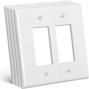 CML Oversized 2-Gang Wall Plate, 4 Pack Double Outlet Cover, Jumbo Electrical Receptacle and Switch Covers, Over-Size 5.31” x 5.5”, Impact Resistant, White, ETL Listed