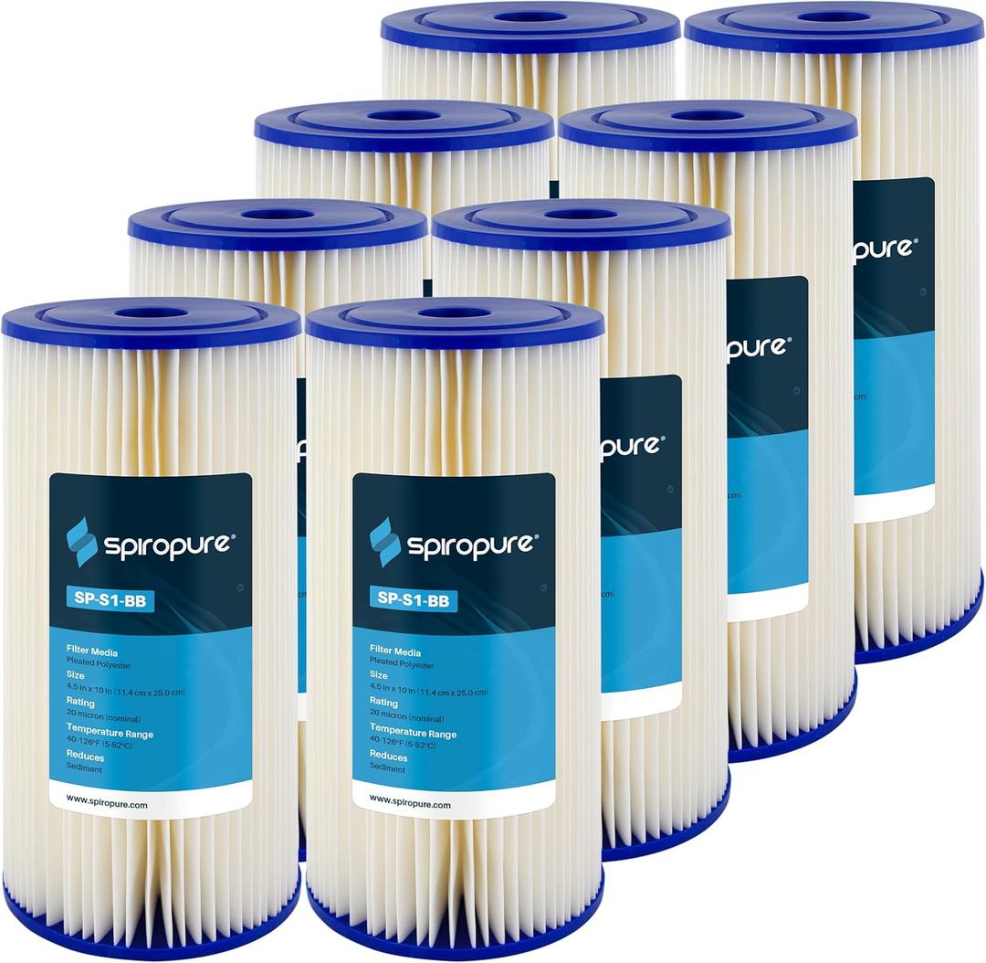 SpiroPure SP-S1-BB 10x4.5 20 Micron Pleated Polyester Sediment Water Filter Cartridge S1-BB 155405-43 (Case of 8)