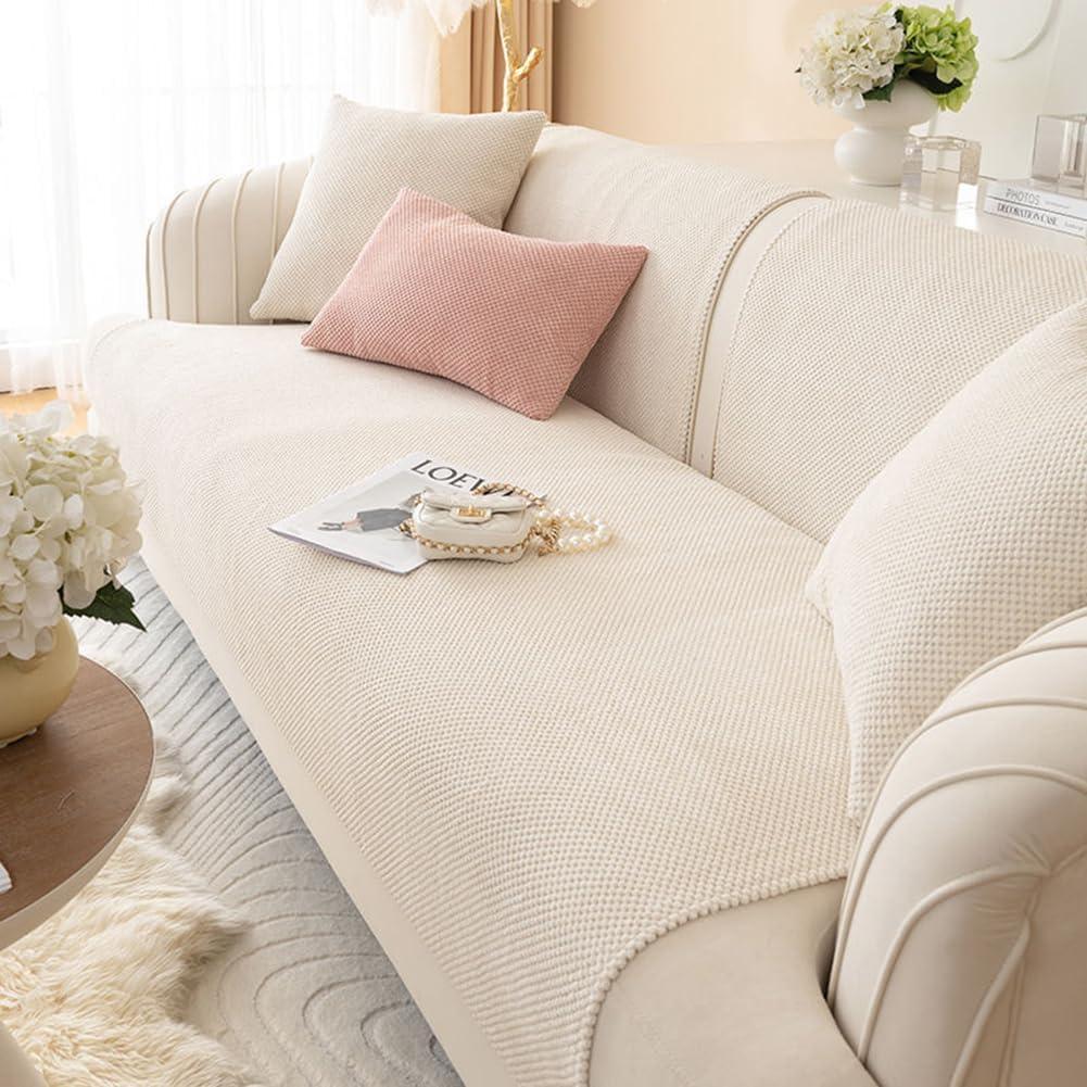 vctops Soft Corduroy Sofa Couch Cover Warm Plush Non Slip Sectional Couch Cover Solid Washable Sofa Slipcover Furniture Protector for Kids, Dogs, Pet, 1 Piece/Not All Set (Off White,35"x82")