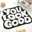 " " You Look Good Bath Mat Cute Cool Bathroom Rugs Funny Bathroom Mats Fun Funky Decor Non Slip Bath Rug, Trendy Black and White Bath Shower Mat (2' x 2'7" (Irregular))