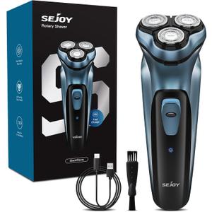 Sejoy Electric Razor for Men, Mens Electric Shavers, Rechargeable Electric Razor Shaving Machines, with Pop-up Trimmer, 1 Hour Fast Charging, 3D Floating Head, LCD Power Indicator (Blue)