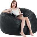 Bean Bag Chairs for Adults - Memory Foam Furniture Bean Bag Chair - Kids/Teens Sofa with Soft Microfiber Cover - Round Fluffy Couch for Living Room Bedroom College Dorm - 4 ft, Carbon Black, Large 