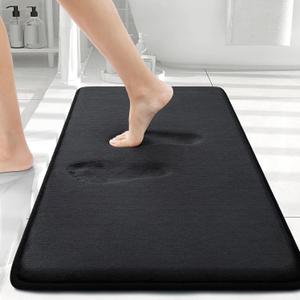 Smiry Memory Foam Bath Mat 30x20, Extra Soft and Absorbent Bathroom Mats, Non Slip Washable Carpet for Floor, Shower and Tub, Black