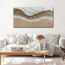 Trogonup Large Coastal Canvas Wall Art for Living Room 24x48 Inch Hand Painted White Ocean Textured Seascape Oil Painting Beach Artwork for Bedroom Office Home Decor Ready to Hang