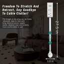 Outlet Extender Features Outlet for Hard-to-Reach Spaces, Extending 21''-27'', Suitable for Placement Behind Bedside Tables, desks, Sofas, etc. 2 AC Outlets, USB-C Ports, USB-A Ports.