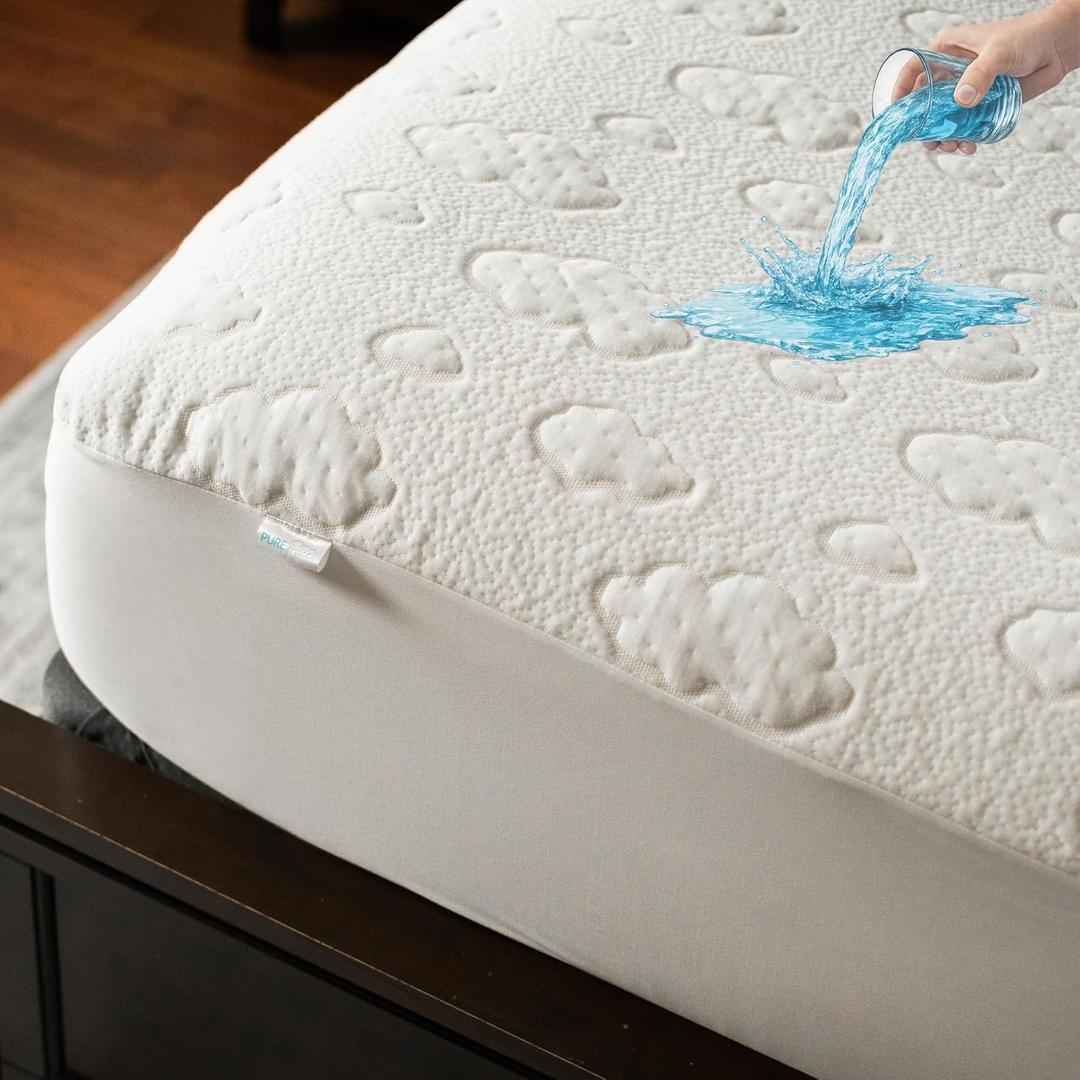 PUREgrace Queen Mattress Protector  Cooling Eucalyptus Tencel Fiber, Quiet Waterproof Mattress Pad Cover with Deep Pockets and Corner Safety Straps, Breathable Ultra Soft Luxury Fit