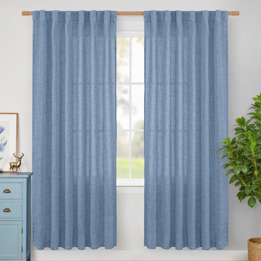 BGment Denim Blue Linen Curtains 80 Inch Length 2 Panels Set for Living Room, Rustic Drapes Light Filtering for Bedroom Dining Farmhouse Privacy Rod Pocket Back Tab, 52 Inch Wide