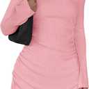 PRETTYGARDEN Long Sleeve Dress for Women 2026 Fall Off The Shoulder Cocktail Party Spring Mini Ruched Bodycon Dresses(Pink,Small) (Pink, S)