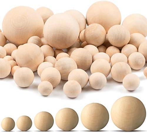 Kuosbiu 15 PCS Wood Ball Unfinished Wood Craft Balls Design, Unfinished Round Wooden Balls for DIY Craft Projects Jewelry Making Art