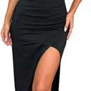 Women's Sexy Backless Spaghetti Straps Square Neck Maxi Dress Thigh High Slit Bodycon Cocktail Party Dress (Black) M