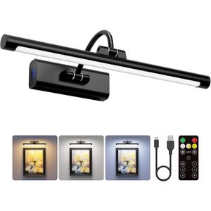 16" Picture Light with 6000mAh Battery - Black Operated Wireless Wall Sconce with Remote & Timer for Paintings, Photos & Frames, 16IN 1Pack