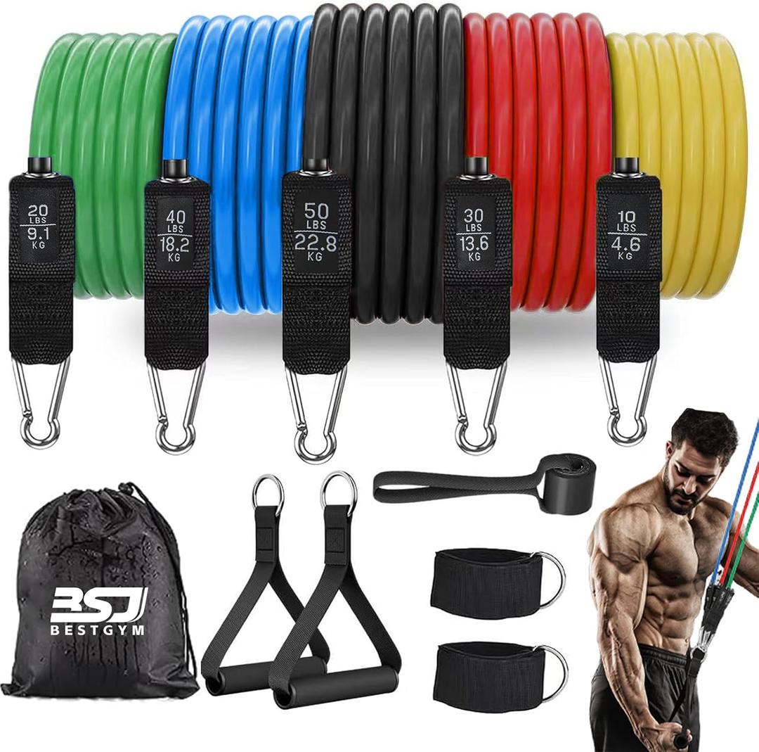 Resistance Bands,Exercise Bands,Resistance Bands for Working Out with Handles for Men and Women,Workout Bands with Door Anchor and Ankle,Strength Training Home Gym Equipment (11pcs-150 LBS Set Assorted)