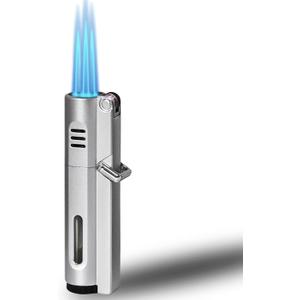 Windproof Triple Jet Flame Lighter - Adjustable Flame with Safety Lock, Refillable and Gift-Boxed(Gas Not Include) (White)