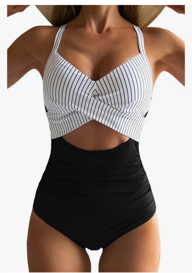 Eomenie Women's One Piece Swimsuits Tummy Control Cutout High Waisted Bathing Suit Wrap Tie Back 1 Piece Swimsuit, Size XL