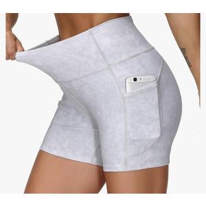 THE GYM PEOPLE High Waist Yoga Shorts for Women's Tummy Control Fitness Athletic Workout Running Shorts with Deep Pockets, Tie Dye White, S