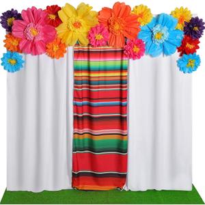 19 Pcs Mexican Fiesta Decorations Set Mexican Paper Flowers Fiesta Polyester Backdrop Curtains Backdrop Fiesta Party Decorations Supplies Set for Cinco De Mayo Party Wedding Birthday (Multicolor)