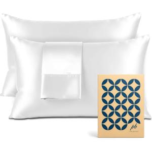 Pure Bedding Satin Pillowcase 2 Pack - Queen Size (20"x30", White) - Silky Pillow Cases for Hair and Skin - Satin Pillow Covers with Envelope Closure - Extra Soft Premium Microfiber