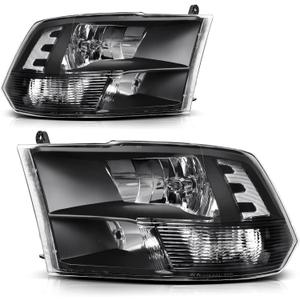 DWVO Headlight Assembly Compatible with 2009-2018 Dodge Ram 1500 2500 3500/2019-2022 Ram 1500 Classic Pickup Headlamp Replacement (Only for Quad Models) (Black Housing Clear Reflector)