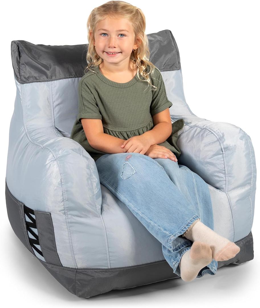Big Joe Dorm Bean Bag Chair with Drink Holder and Pocket, Two Tone Gray Smartmax, Durable Polyester Nylon Blend, 3 feet