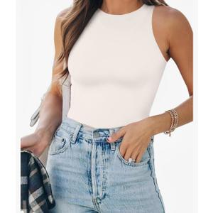 MANGOPOP Tank Top Body Suits Women Sexy Crew Neck Racerback Halter Ribbed Sleeveless Bodysuit for Women 2XL