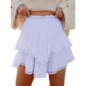 Flowy Shorts for Women Casual Boho Ruffle Tiered Skorts High Waist Mini Skirts Golf Tennis Crochet Shorts (X-Large, Light Purple)