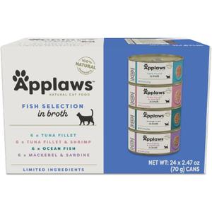 Applaws Natural Wet Canned Cat Food, Limited and Natural Ingredients, High Protein with No Artificial Additives, Fish Selection Variety Pack in Broth (24 x 2.47oz Cans)