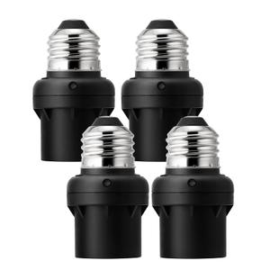 DEWENWILS Light Sensor Socket, Dusk to Dawn Sensor Socket, Light Bulb Socket for Light Fixtures, Compatible with Incandescent/CFL/LED/Halogen Bulbs, 4 Pack, ETL Listed (Black)