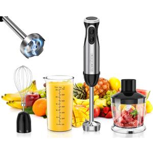 Bonsen kitchen 4-in-1 Immersion Blender Handheld, 20 Speeds Hand Blender with Turbo Mode, Stainless Steel Blade, Egg Whisk, Beaker & Chopper Bowl, Stick Mixer for Soup, Smoothie, Puree, Baby Food