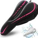 RONUX Narrow Gel Bike Seat Cushion - Extra Soft Comfy Bicycle Seat Cover - [ Extra Memory Foam & Gel ] for Peloton Bike, Stationary, Exercise, Electric, Road & Mountain Bikes - Women & Men Pink