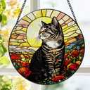Stained Glass Window Hanging, 8 Inch Tabby Cat Suncatcher, Sun Catchers Indoor Window Ornaments, Suncatchers for Windows Hanging, Spring Home Garden Decor Panel Cat Lovers Gifts for Mom Grandma Wife