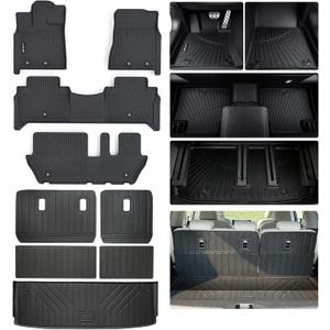 Floor Mats for 2025 2026 Nissan Armada/Infiniti QX80 8 Seats (Not Fit 7 Seats) Trunk Mat & Backrest Mat TPE All Weather Protection Car Floor Liners with Cargo Liner Accessories-Black