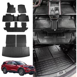 Rongtaod Floor Mats Compatible with 2020-2025 Ford Explorer 7 Seats Cargo Mat Cargo Liner Trunk Liner Back Seat Cover Protector 2024 Explorer Accessories (Trunk Mat with Backrest Mat+Floor Mats)