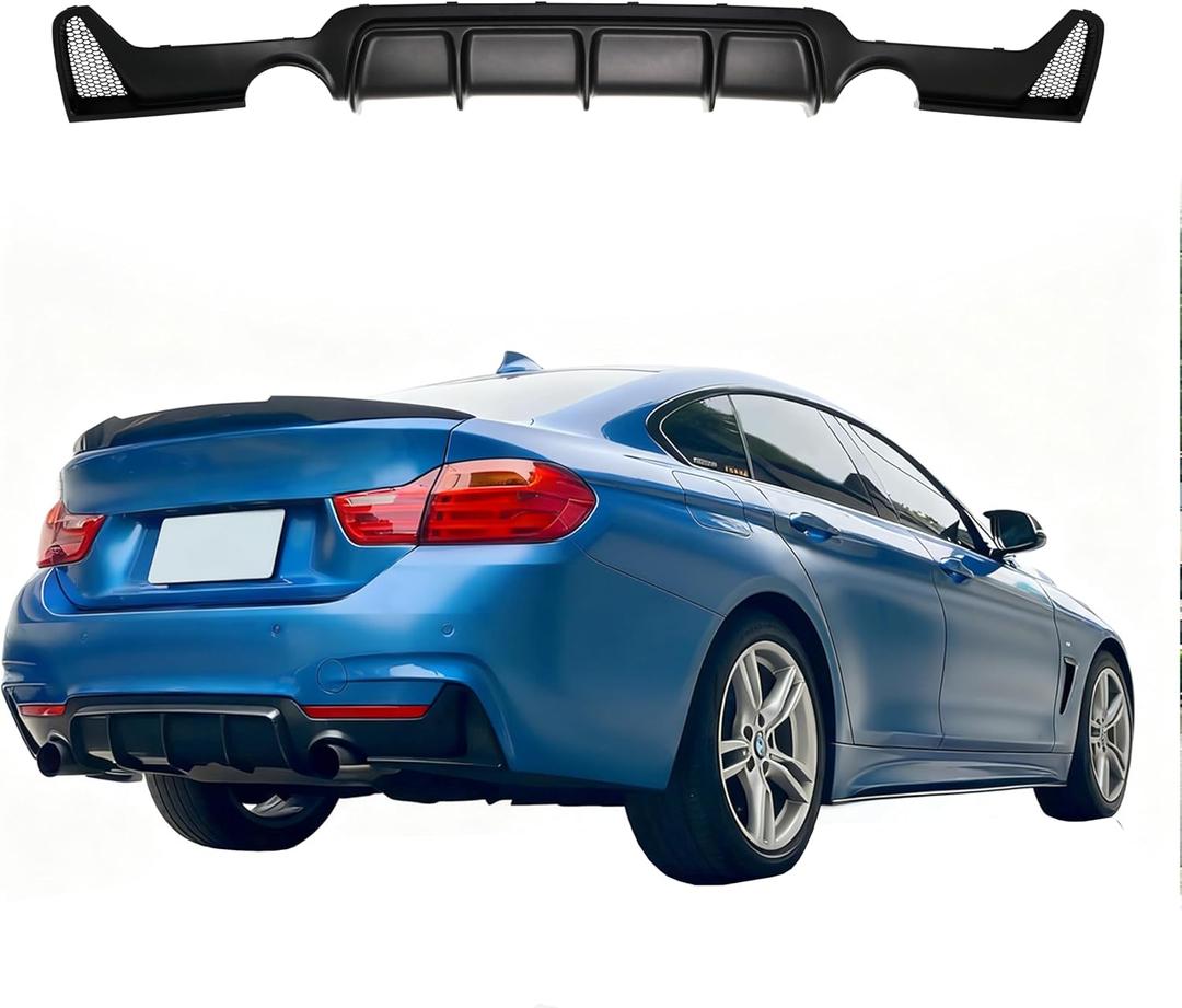 Rear Diffuser Compatible with 2014-2020 BMW 4 Series F32 F33 F36 M-Performance Style Matte Black Rear Bumper Lower Lip Diffuser Double Exhaust One Outlet