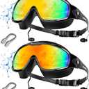 Aegend New Adult Wide View Swim Goggles, Anti-Fog/UV No Leak Swimming Goggles with Ear Plugs for Men & Women (Bright Orange & Aqua)