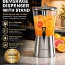 Beverage Dispenser with Stand, 2.5 Gallon Drink Dispenser for Parties,Events,Buffet &Self-Serve,Dual Ice Tube Core Fruit Infuser,Leakproof Spigot,Clear PC Container, Stainless Steel Lid&Base