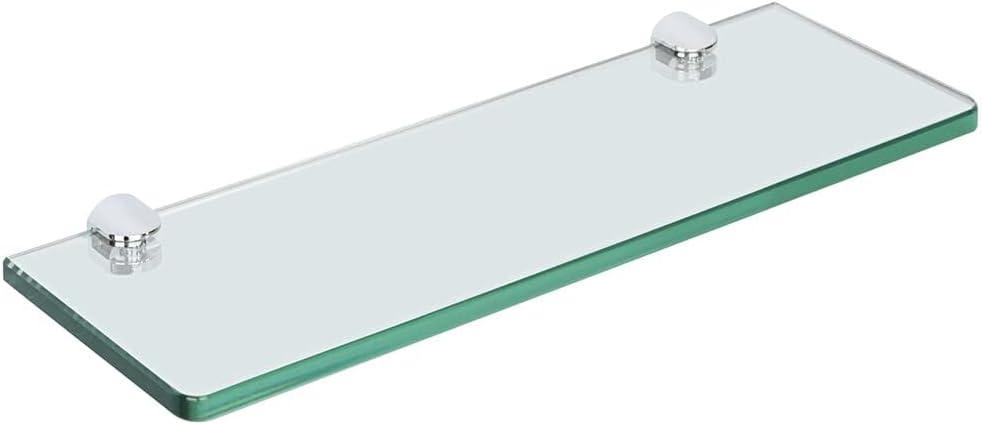 SAYAYO Floating Glass Shelves for Bathroom, 15 x 5 Inch Chrome Tempered Glass Shelf for Wall 1 Pack, Clear