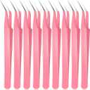 Honoson 9 Pieces Curved Pointed Craft Tweezers Stainless Steel Precision Tweezer with Protective Cover for Rhinestones Dried Flowers Craft Stickers Eyelash Extension Jewelry Making(Pink)