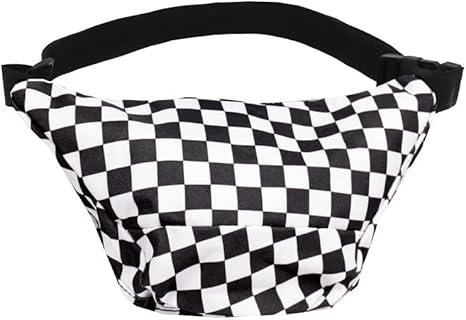 Fashion Checkered Fanny Pack for Boys Girls Kids Canvas Small Waist Bag Crossbody Purse with Adjustable Belt, Black, one size, Fashion