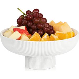 Ceramic Fruit Bowl, 10" White Fruit Bowl for Kitchen Counter with Drainage Hole, Removable Pedestal Fruit Bowl with Non-Slip Pad, Large Decorative Fruit Bowl for Fruit, Vegetable, Salad, Snack