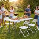Sweetcrispy 4 FT Folding Picnic Table, Easy to Fold and Store | Foldable Table for Camping Picnic Dining Party Kitchen Outdoor Indoor with Carrying Handle