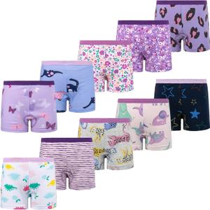 BIG ELEPHANT 10 Pack Toddler Girls' Underwear Boxer Briefs 100% Cotton Super Soft Breathable Panties (8-9 Years, Purple)