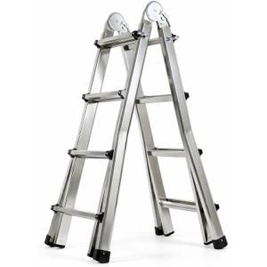Telescoping A Frame Ladder Extension Ladders for Outdoor Home Use, Multi Position Ladders Adjustable Ladder for Stairs, Indoor, Roof and Rv Use, Steel, 330 Lbs Capacity