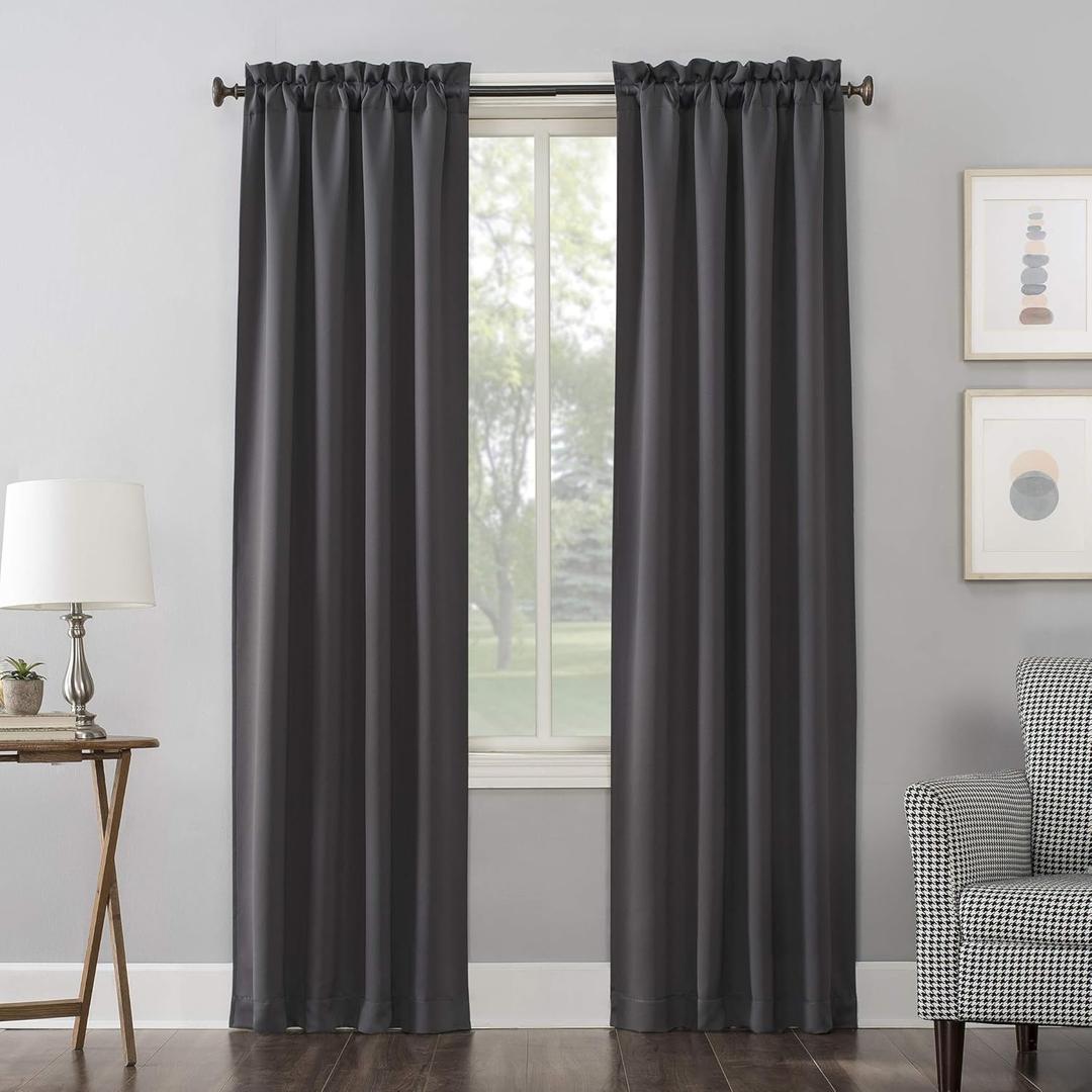 Sun Zero Easton Energy Saving Blackout Rod Pocket Curtain Panel, 40" x 63", Charcoal Gray