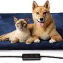 Toozey Large Pet Heating Pad, 6 Adjustable Temperature Dog Cat Heating Pad with Timer, Waterproof Heated Dog Bed with Chew Resistant Cord, Indoor Electric Pet Heated Mat 35x24in (Navy Blue)