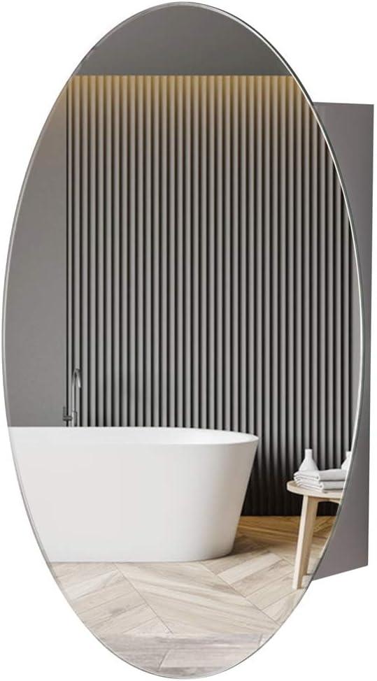 Movo Oval Medicine Cabinet with Mirror,18 inch x 26 inch Frameless Mirrored Medicine cabinets for Bathroom with Mirror,Surface Mounted Installation Only (Sliver)
