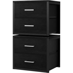 BOLUO Stackable Storage Drawers Closet Organizers and Storage Fabric Black 2 Drawer Dresser for Bedroom 2 Packs Modern (M(11.2"D x 15.2"W x 16.1"H))