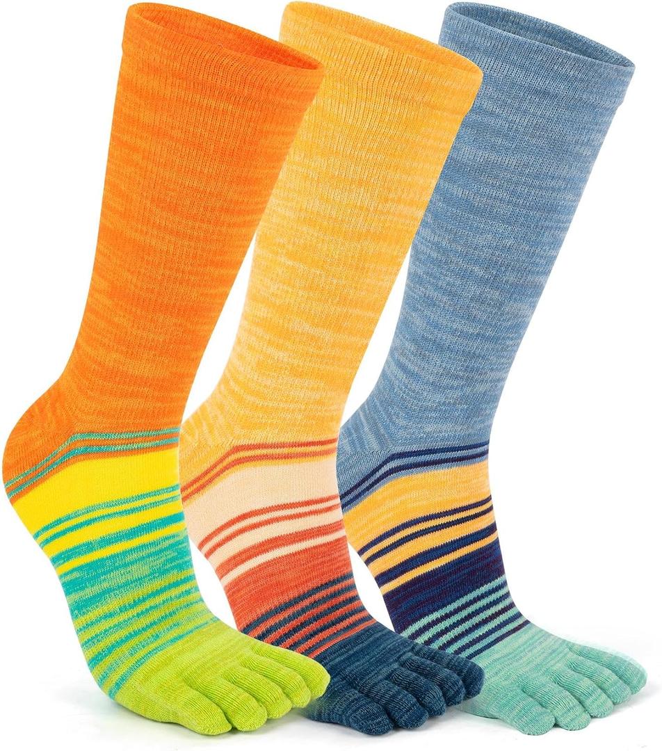 Cotton Rainbow Toe Socks, Arch Compression Athletic Running Socks, Colorful Cushioned Fit for Men & Women