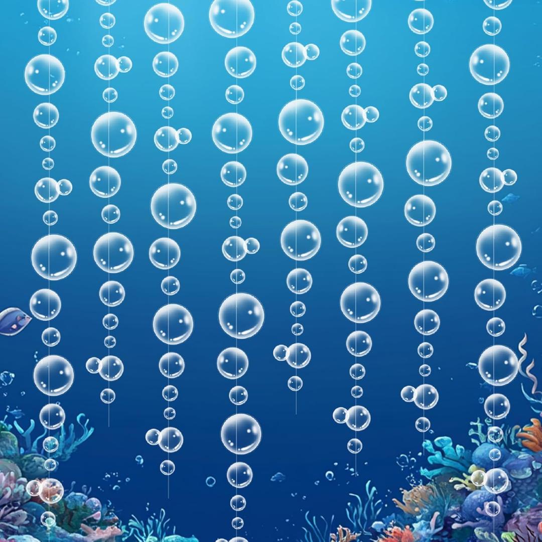 8 Strings Under The Sea White Bubble Garlands Little Mermaid Shark Beach Themed Birthday Decorations Under Water Hanging Streamer Banner Ocean Party Supplies