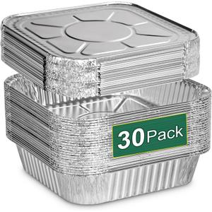 8x8 Aluminum Pans with Lids - 30 Pack Disposable Baking Square Aluminum Foil Pans with Covers - Tin Foil Pans for Air Fryer, Oven, Cooking, 30PCS + Lids